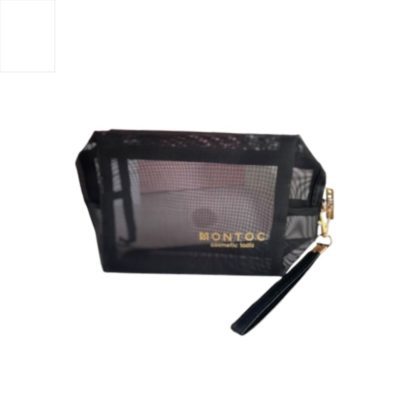 Cosmetiquera Montoc Negra Malla Cierre Dorado Mn0151