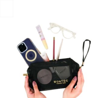 Cosmetiquera Montoc Negra Malla Cierre Dorado Mn0153